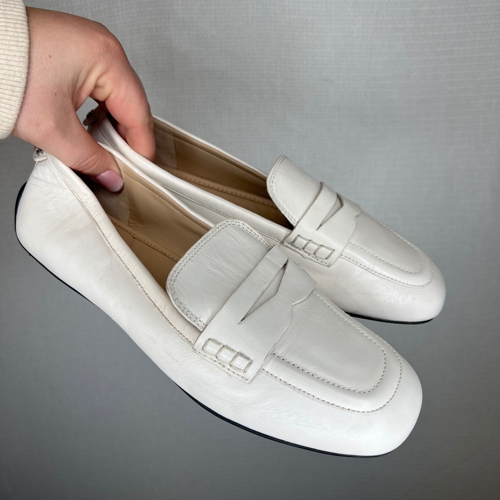 Sam Edelman Tucker White Leather Penny Loafers Driving Shoes Womens 9.5 M